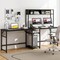 Costway L-shaped Desk with Power Outlet Large Corner Desk Converts to 2-Person Long Desk Rustic Brown/Black